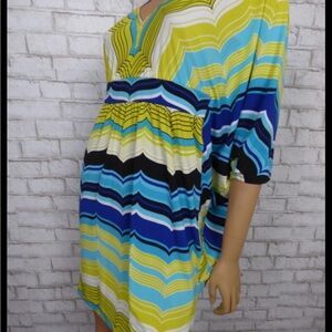 Trina Turk green multi jersey kaftan seren empire waste dress size large